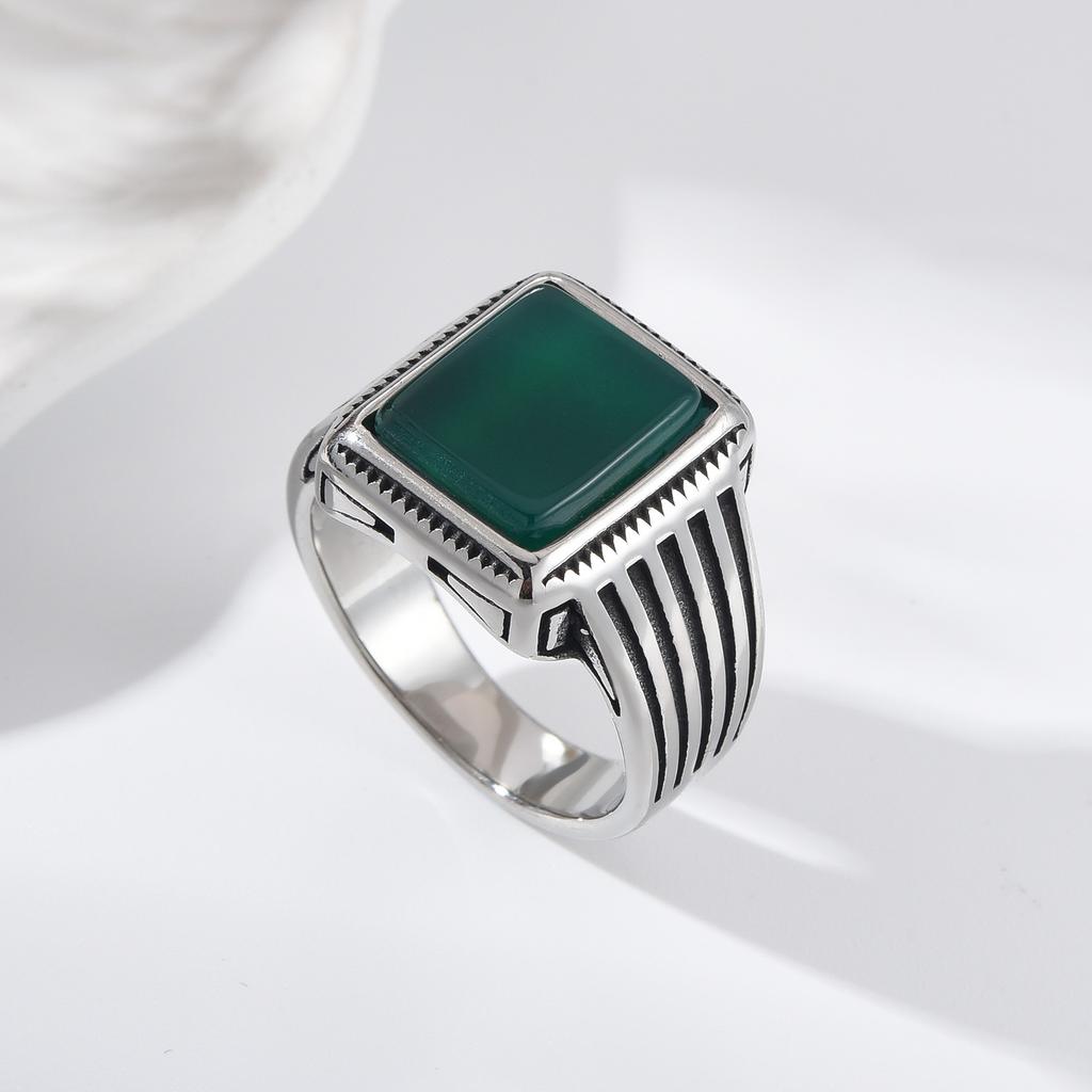 R3511 Exquisiter Mode-Herrenring aus Edelstahl mit Achat Tigerauge, Vintage, Direktverkauf ab Werk