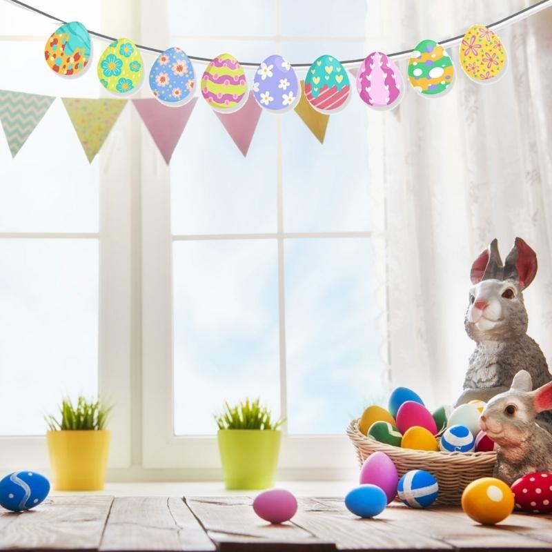 Easters Eggs Letter Garlands Hanging Banners for Home School and Event Decoration Store Window Display Accessories
