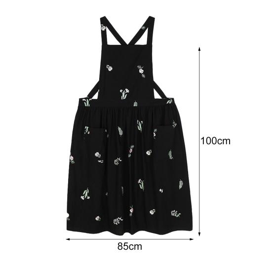 Cross Back Cooking Apron Breathable Retro Cotton Embroidered Bib Apron for