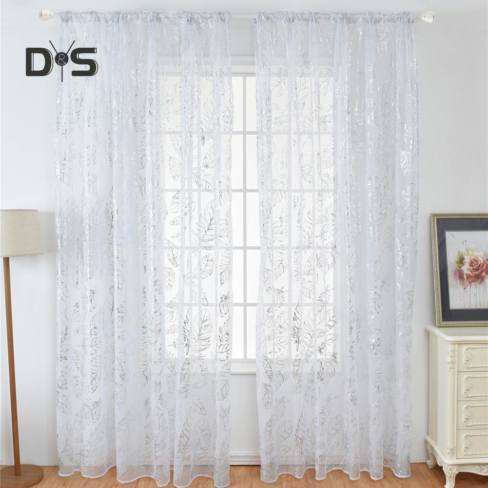 DYS Home Decor Feather Design Drape Balcony Window Tulle Voile Sheer Curtain