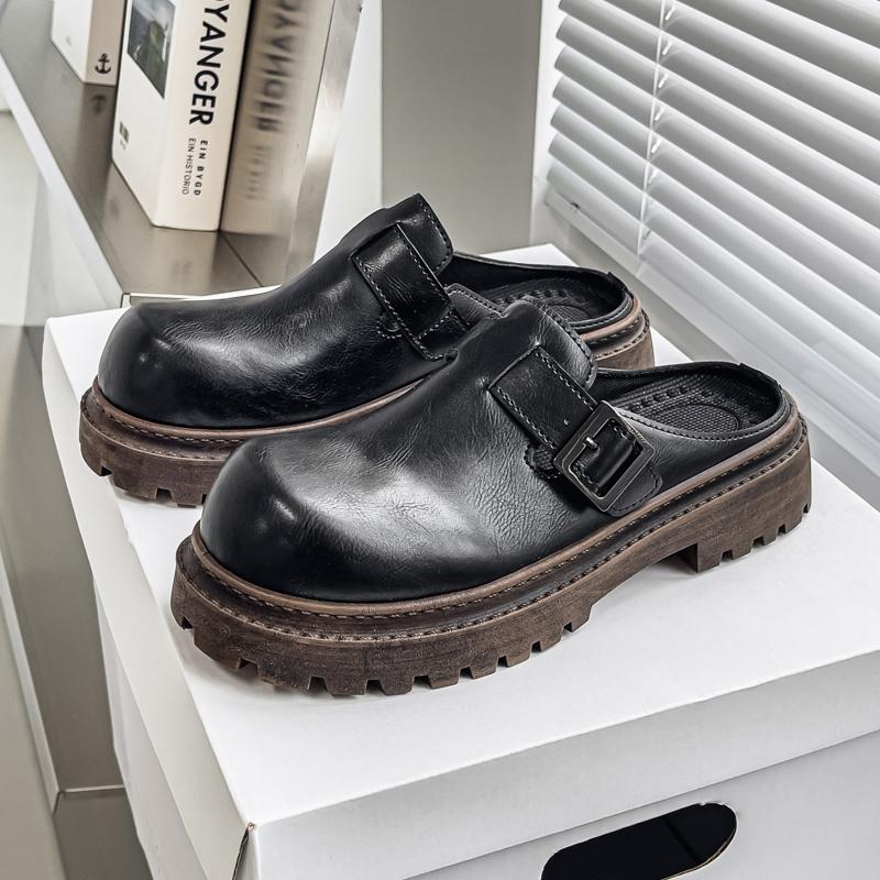 

Men s Leather Loafers Breath Summer Slippers for Men Light Comfort Casual Shoes Slip-On Half Loafer Soft Cushion Walking Shoes 39