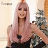Women's Cross-Border Wigs: Long Straight Hair with Bangs, High-Temp Synthetic, Full Coverage, Available in Black, Red-Brown, Orange, and Pink.