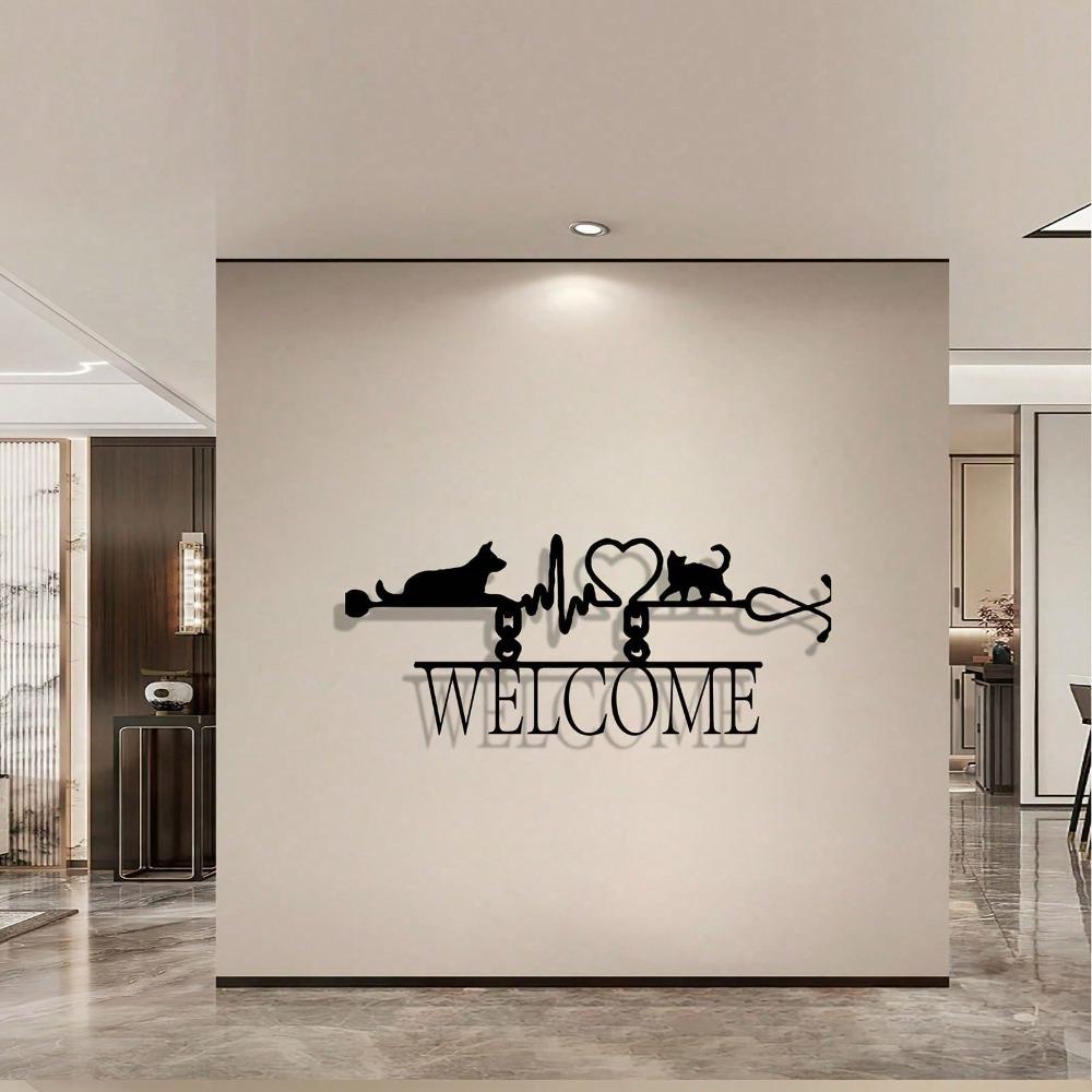 Vintage Metal Wall Art Vet Clinic Sign Heartbeat Cat Dog Welcome Plaque Rustproof Durable Gift