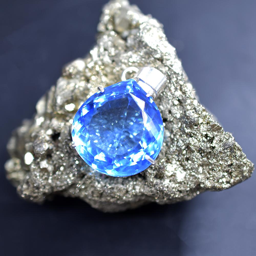 

925 Sterling Silver Pendant Craft Supplies Blue Topaz Square 93.70 Ct Gems my-375-k 44.4 mm approx. синій