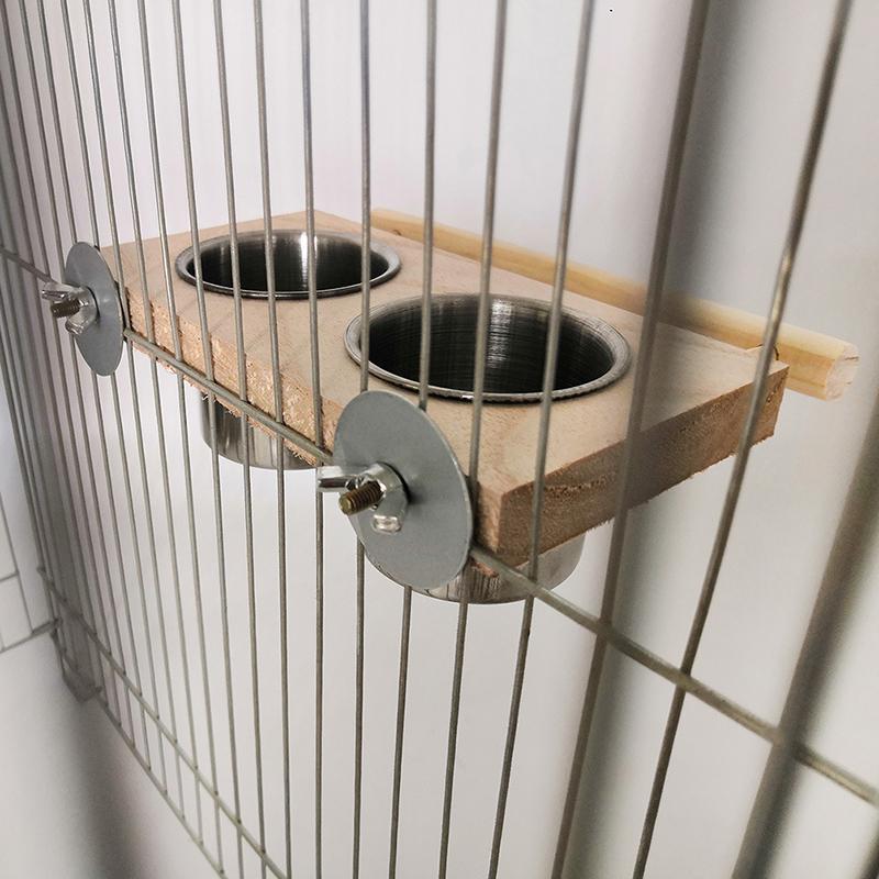 Bird Feeding Cutlery Cage Hanging Parrot Feeding Food Water Bowl Easy To Clean Stainless Steel Pet Food Box With Carrier