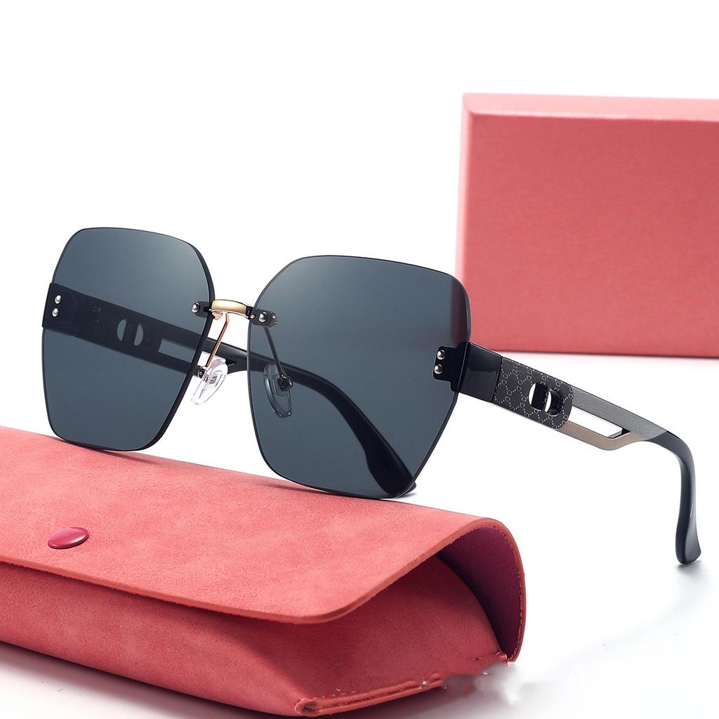 New Khaki Print Frameless Cut Edge Large Frame Fashion Sunglasses for Women Gradient Polygonal Sunglasses DS-8170