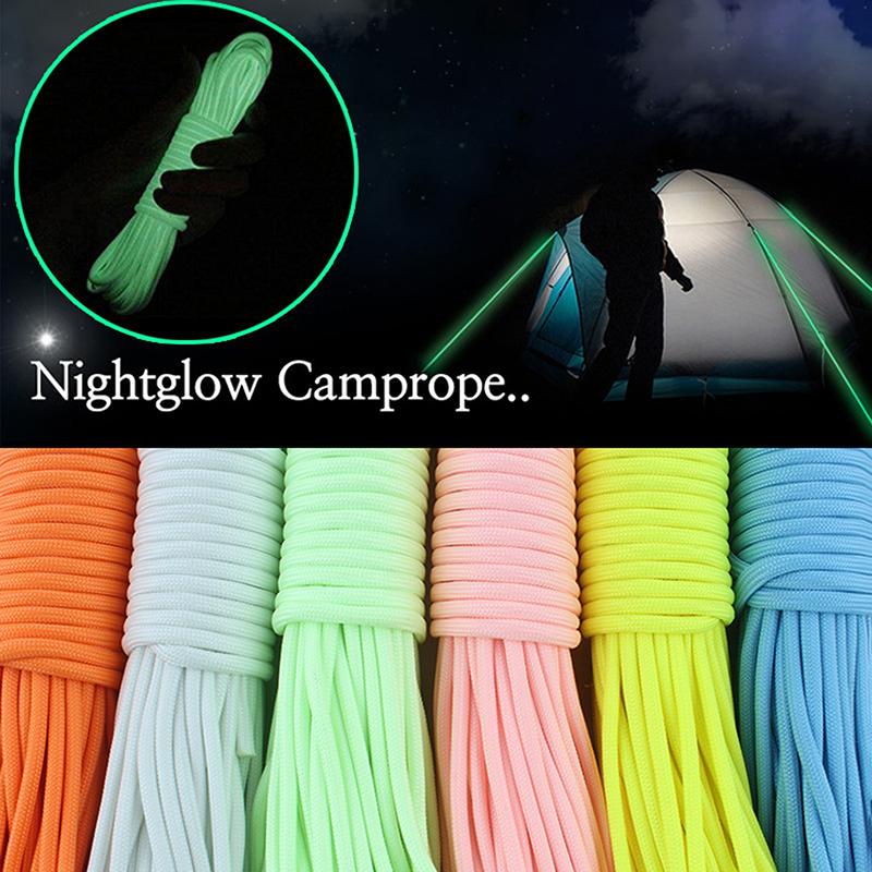 Glow In The Dark Paracord 9 Strand Nylon Camping Rope Fluorescent Survival Paracord Heavy Duty Tent Guy Rope 20m