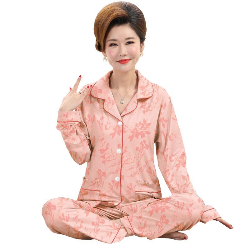 Middle-aged and elderly women's pajamas spring and autumn long-sleeved cardigan Chinese style gentle casual loungewear mother suit