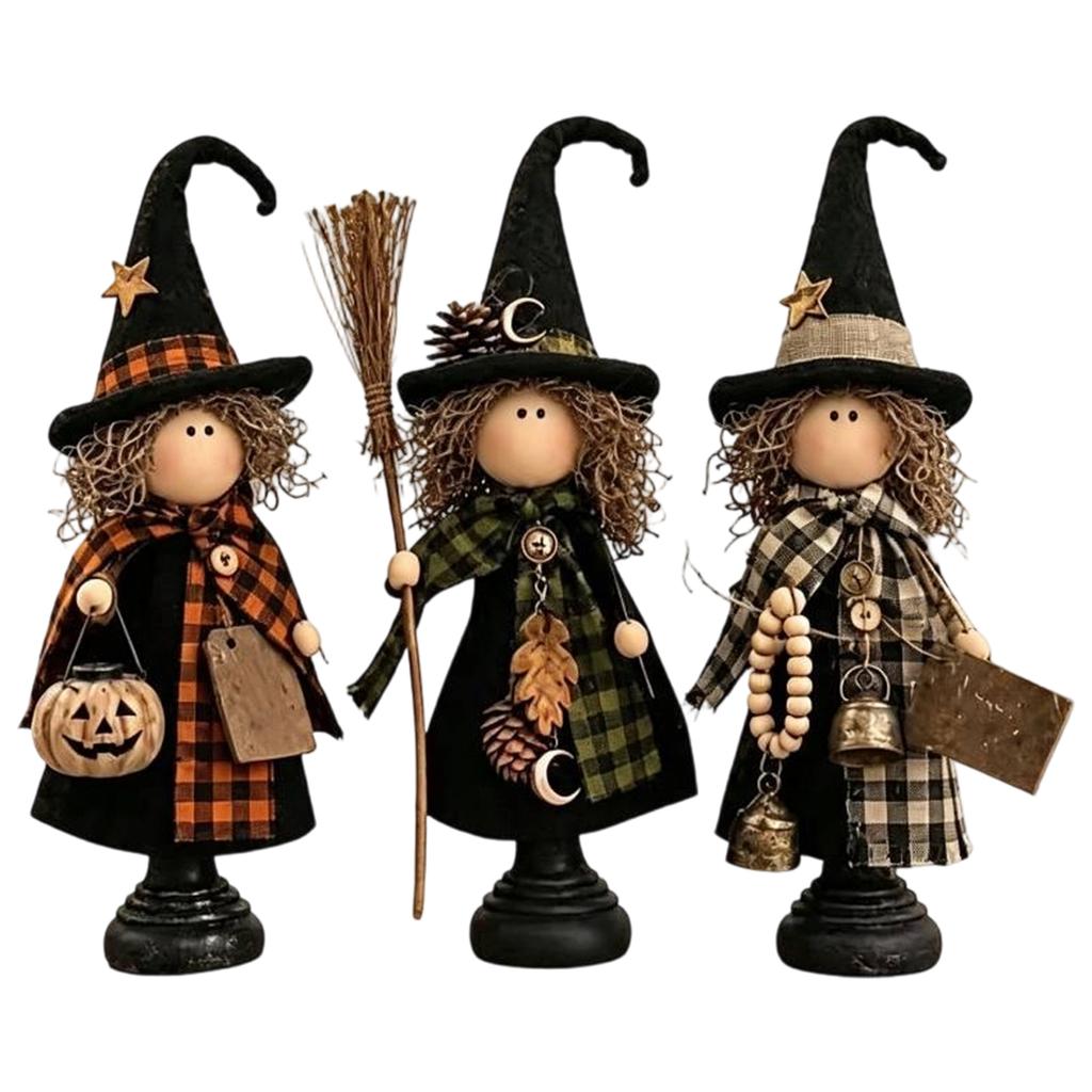 Fall Tabletop Wooden Scarecrow Decor Set Rustic Autumn Harvest Figurine Shelf Mantel Entryway Accent