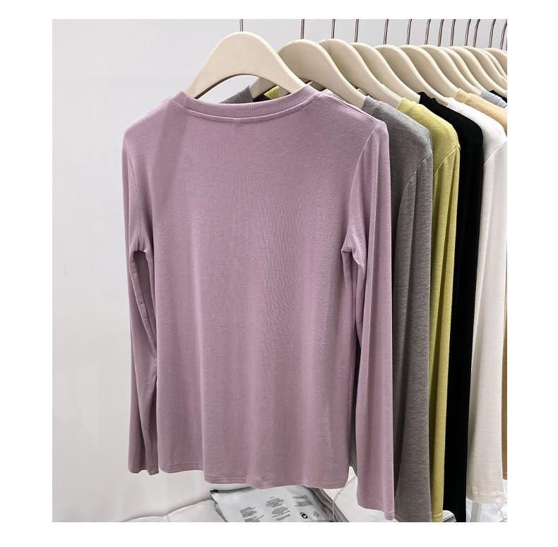 Damen Modal Weich Langarm Schlankmachendes Basisschicht T-Shirt für Frühling 2025