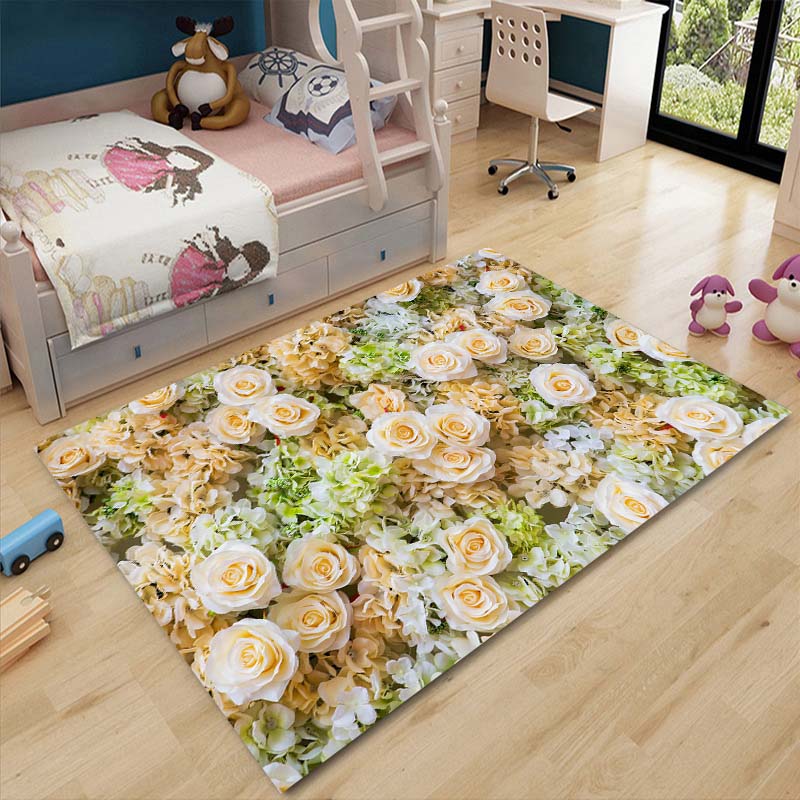 3D Rose Floral Floor Mats Rug Carpet Living Room Doormat Plush Non-slip Chair Mat Bathroom Carpet