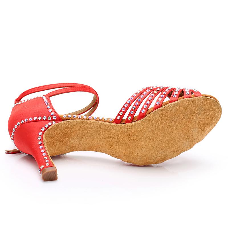 Women's Latin Dance Shoes Satin Dancing Shoes Salsa Party Ballroom Dancing Shoes High Heeled 7cm
