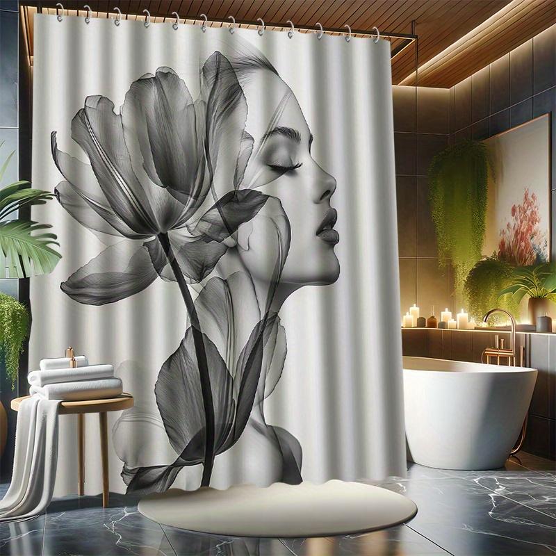 

Floral And Girl Shower Curtain Set - Beautiful Art,Waterproof Polyester, Bathtub Partition, Modern Bathroom Decor W60H190(CM)-1 Pcs