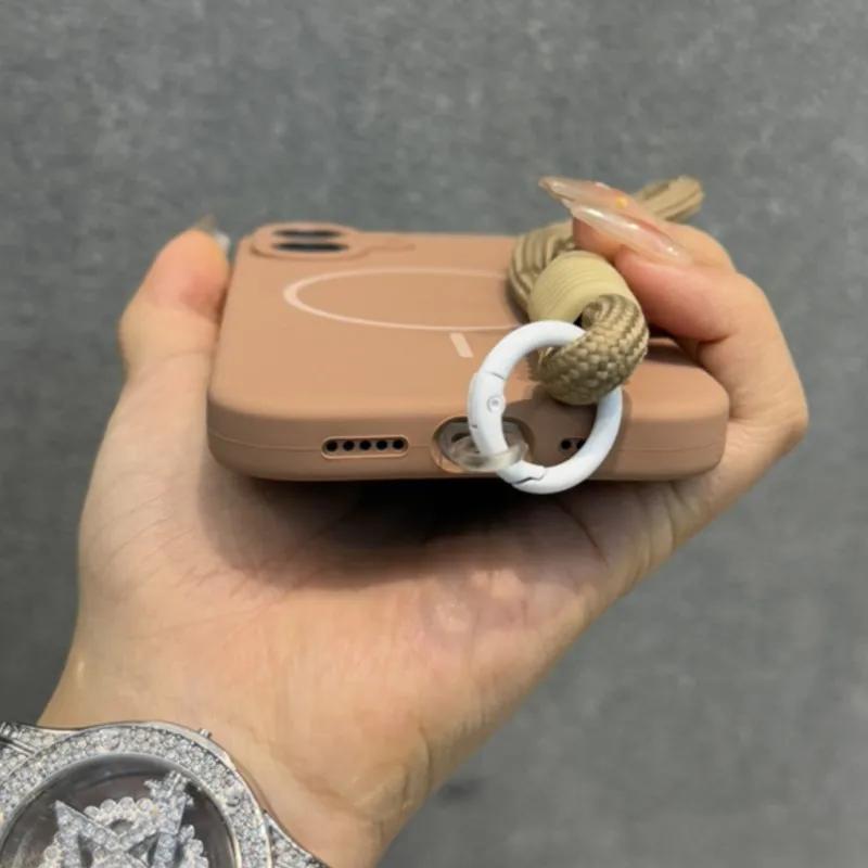 Original Candy Flüssigsilikon Magsafe Hülle für iPhone 17 16 15 14 13 12 Pro Max Weiche Stoßfeste Magnetische Lanyard-Riemenabdeckung