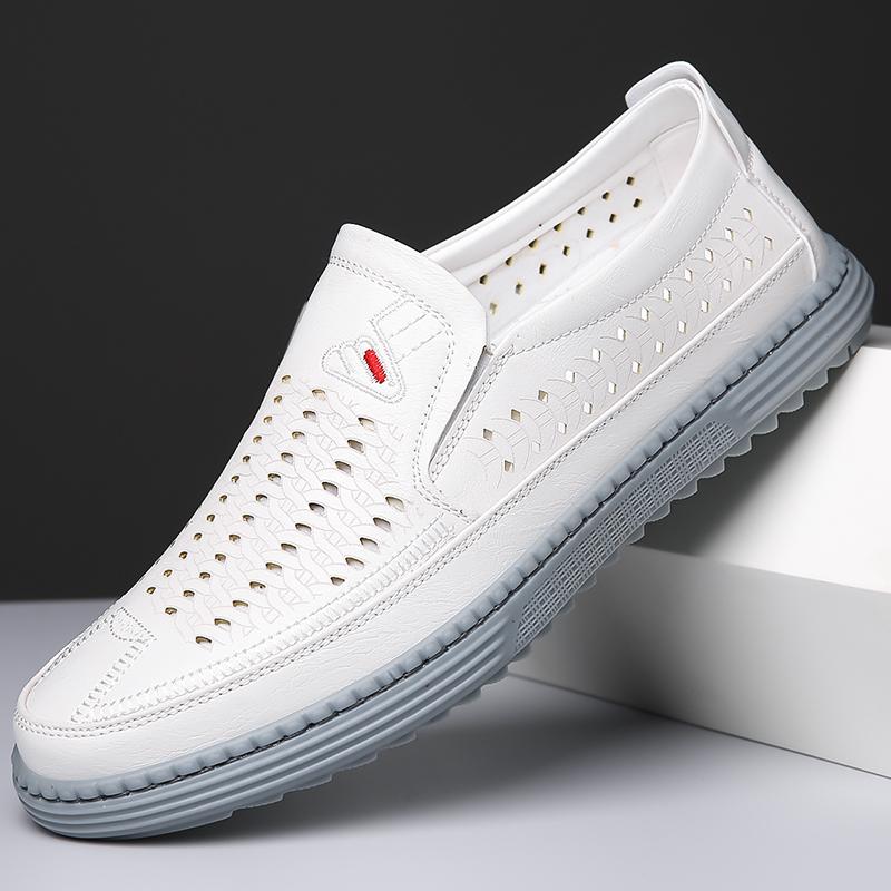 Fashion Spring Autumn Hot Selling Hollow Men's Leather Business Shoes Simple Trendy Loafers Outdoor Anti Slip Men's Sports Leisure Shoes