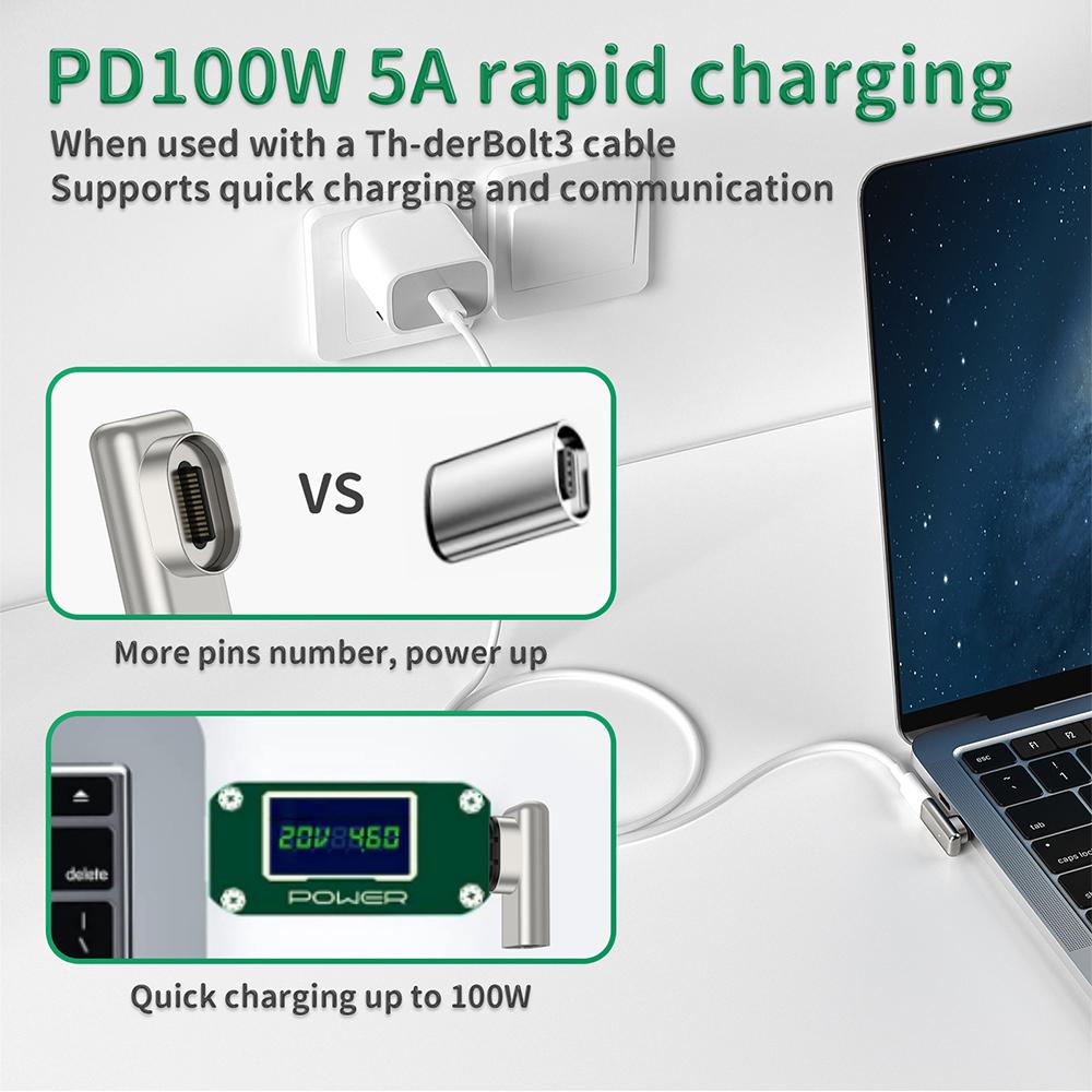 Magnetischer USB Typ-C Stecker 24 Pins rechtwinkliger Adapter für Schnellladekabel
