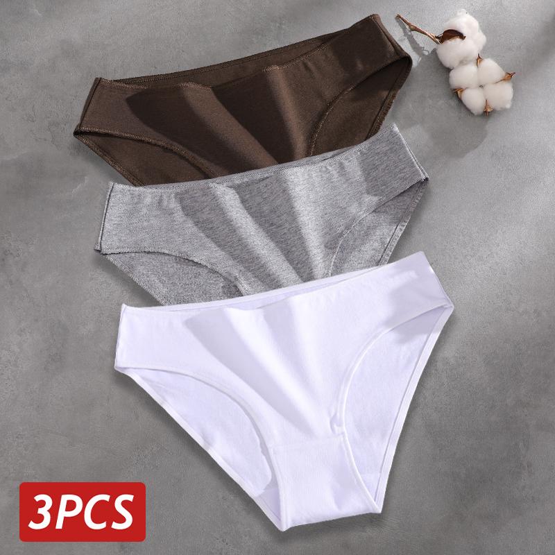 FINETOO 3Pcs/Set Seamless Cotton Fabric Briefs Underwear For Women Sexy Low Waist Breathbale Panties Female Elastic Solid Color Lingerie