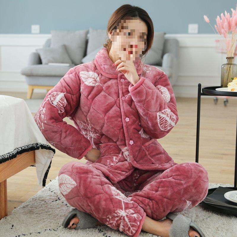 Gepolsterte Baumwolle zum Warmhalten, verdickte dreilagige Loungewear, süße Pyjamas für Damen, können im Winter und in den Übergangsgrößen auch draußen getragen werden
