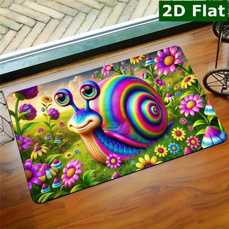 Rectangular Doormat 1pc, Rainbow Snail And Flower Field, Welcome Doormat, Non-Slip Easy to Clean Entrance Rug, Perfect for Kitchen/Bathroom/Porch/Livi