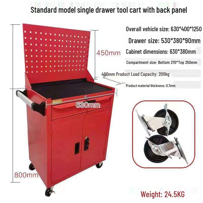 Movable Three-Layer Hand Cart: Multi-functional Auto Repair & Household Tool Box with Cabinet Door