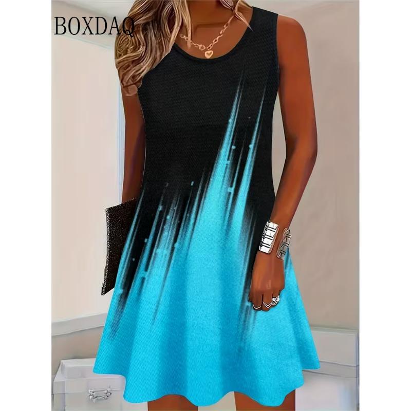 2026 Summer Printed Dresses Women's Fashion Sleeveless Holiday Beach Casual O Neck Party Vests Plus Size Dresses Loose Sundress