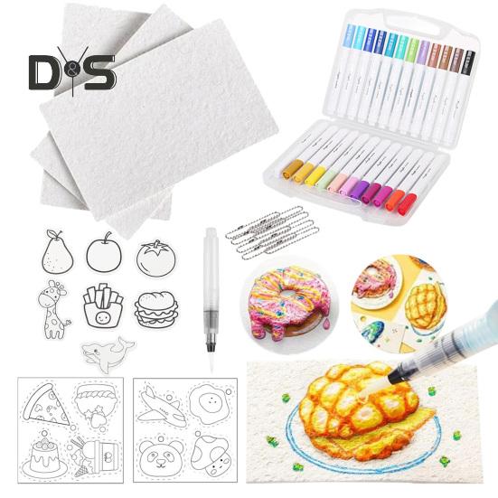 Magic Puffy Paint Kit Foam Texture Panting Paper with Markers Puffy Popcorn Texture Painting Set DIY Bubble Drawing Pens Art Supplies for Kids Adults