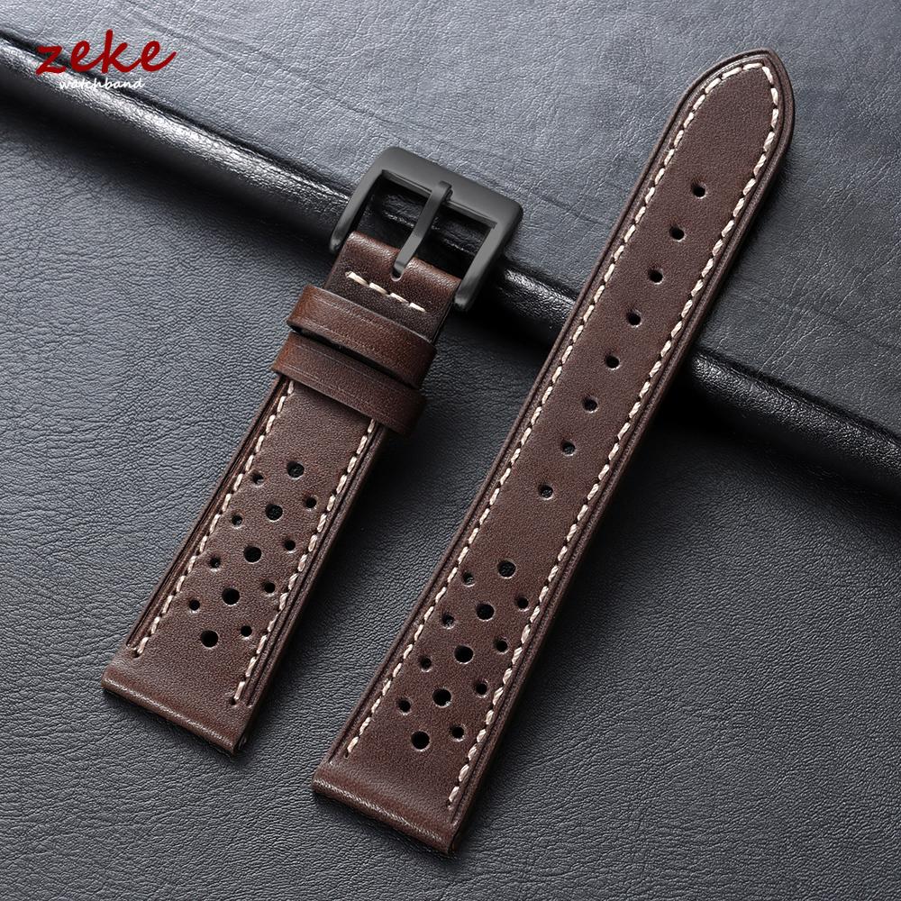 20mm 22mm 24mm Vintage Top-Grain Cowhide Strap for Men Women Universal Genuine Leather WatchBand Brown Breathable Sport Bracelet