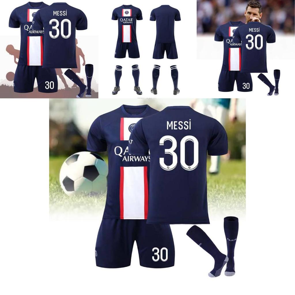 Paris Home Jersey Set Messi 30 Mbappe 7 Neymar 10 Polyester Soccer Kit
