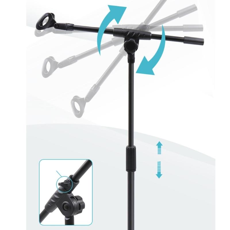Portable Low Profile Microphone Stand For Guitar Erhu With Adjustable Boom Arm And Stable Base Design Black