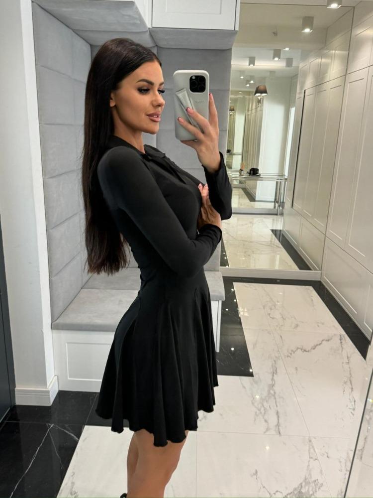 Elegant Autumn Lapel Long Sleeve High Waist Ruffle Hem Slim Pleated Short Comfortable Lightweight Recognition Elegant with Flattering Chic Dress