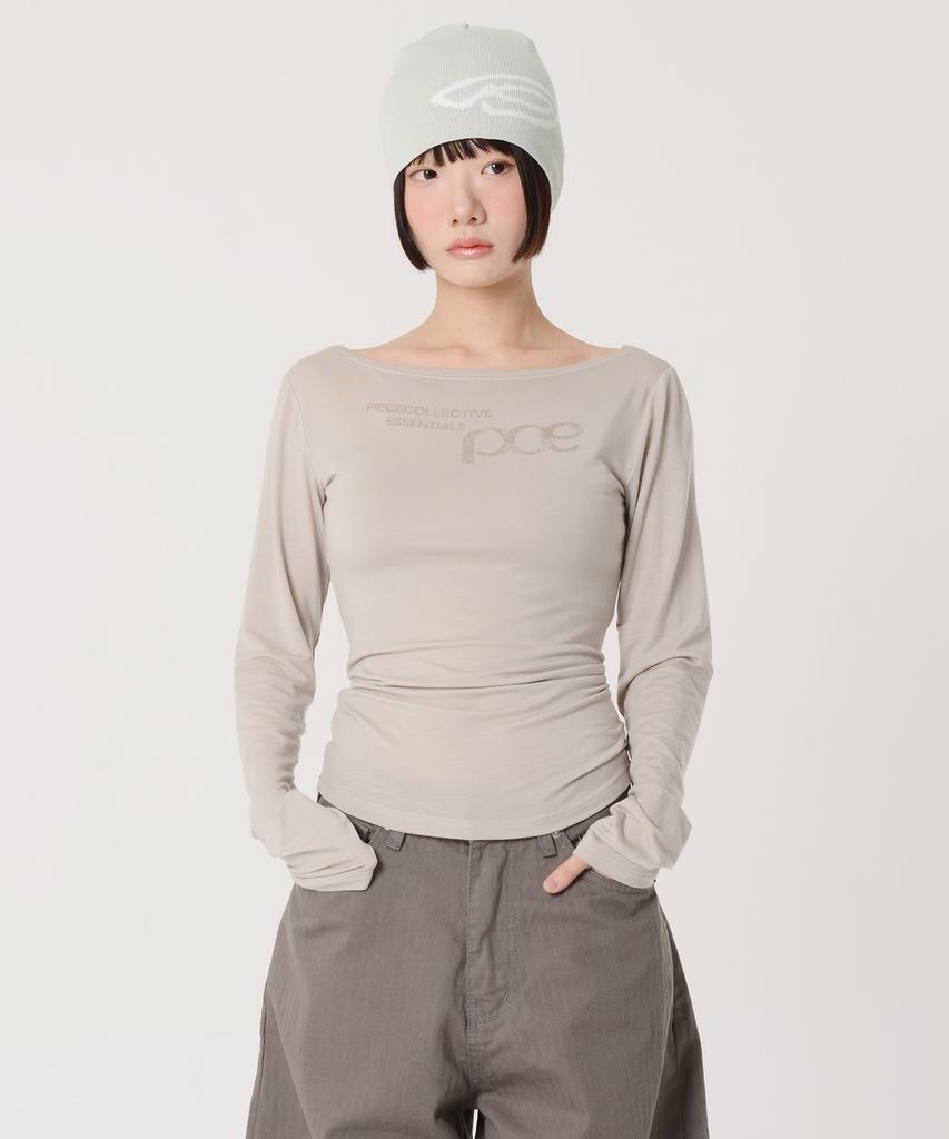 PEACE MAKER Pce Crack Logo Boat Neck Slim Long Sleeve (Beige)