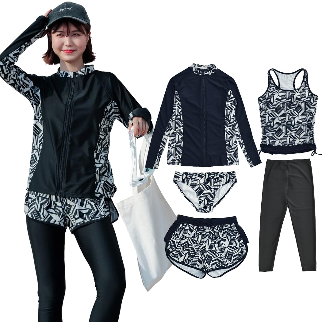 

Фитнес Боди Покрытие Майка Длинный Рукав УФ Большой M Черный x Племенной [Тедди] Женский Купальник, Рашгард, Набор из 5 предметов, Топ, Леггинсы, Рашгард, UPF50+,