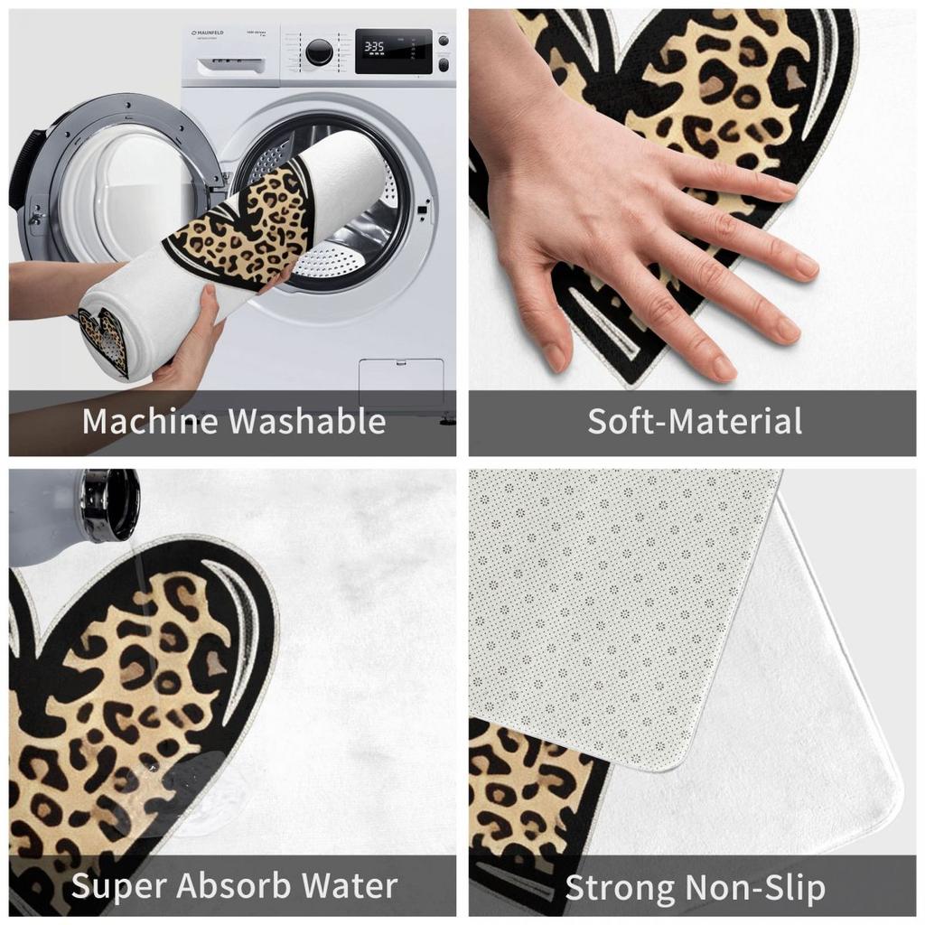 Vintage Leopard Heart Print Doormat Kitchen Entrance Home Floor Mat Anti-slip Carpet Rug for Bedroom Footpad Mats
