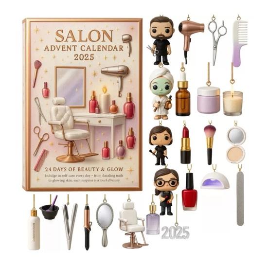 Salon Advent Calendar 2025 24 Days Acrylic Ornament Box with Beauty Themed Surprises Christmas Countdown