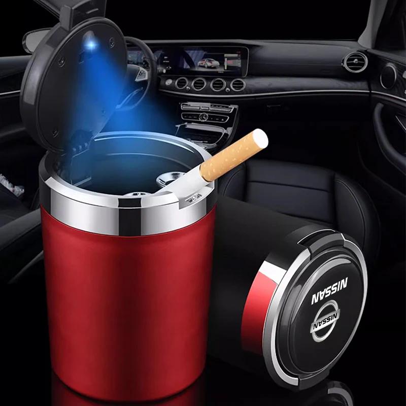 Car Ashtray with Lid Smell Proof Stainless Steel Blue Led Portable Ashtray Cup For Nissan Nismo GTR Versa Almera X-Trail Qashqai