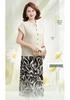 Elegant Summer Outfit Set for Women: Ice Silk Short-Sleeve Top with Skirt Pants - Perfect for Mid-Aged and Older Women