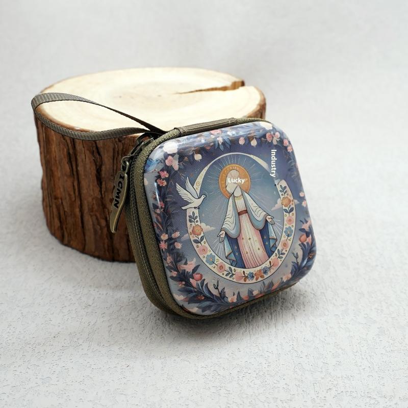 7X7Cm Virgin Mary Jesus Prayer Rosary Bag Religious Jewelry Storage Box Articulos Religioso