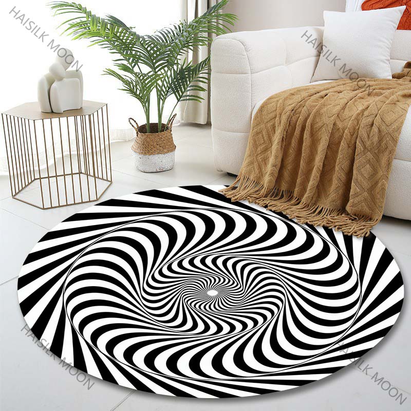 

Multiple sizes Optical spiral black and white pattern Print Round Carpet Living Room Bedroom Table Chair Sofa Decorative Carpet Diameter -60cm