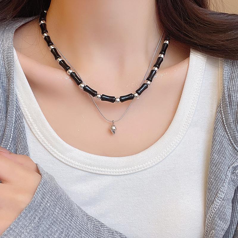 

Retro Double-Layer Black Bamboo Necklace - Celebrity Style