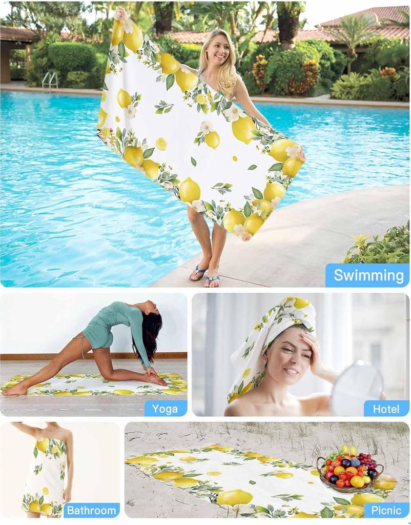Asciugamani da Bagno ad Asciugatura Rapida, Telo da Spiaggia in Microfibra Anti-Sabbia Estivo Rustico Limone Floreale Foglia Sovradimensionato Assorbente Teli da Piscina per
