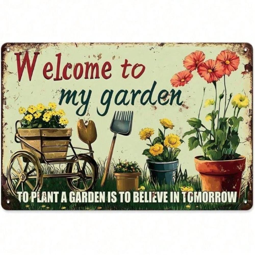Retro Vintage Metal Garden Sign with Flowers 20x30cm Home Kitchen Decor