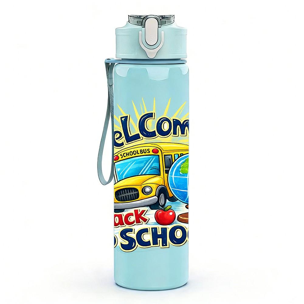 1PC Welcome Back To School Theme 750ml Color Plastic Sports Water Bottle Leakproof Flip Straw Lid Suitable for Sports Office Home Use