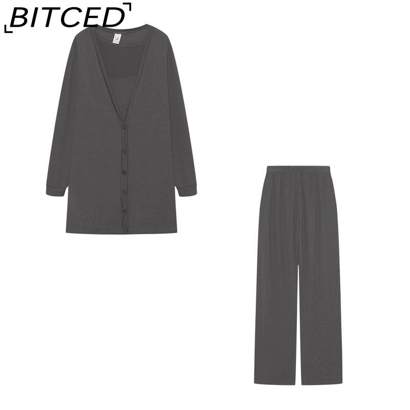

BITCED Вязаный летний женский комплект из трех предметов: пальто, жилет и брюки XXXXXL темно-серого