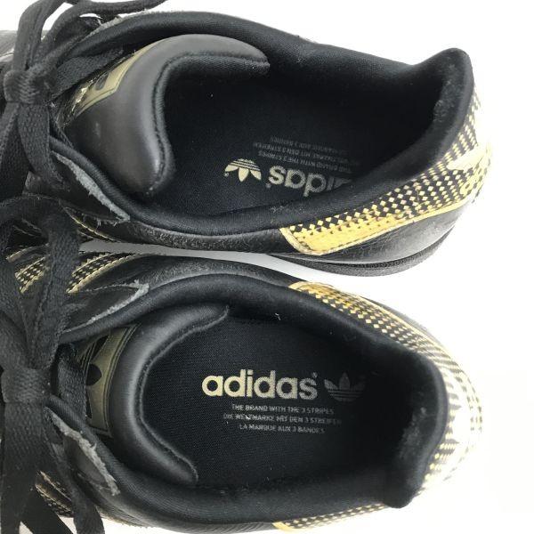 adidas originals SUPERSTAR SNAKE BLACK leather sneakers 28 black gold tongue trefoil(USED)