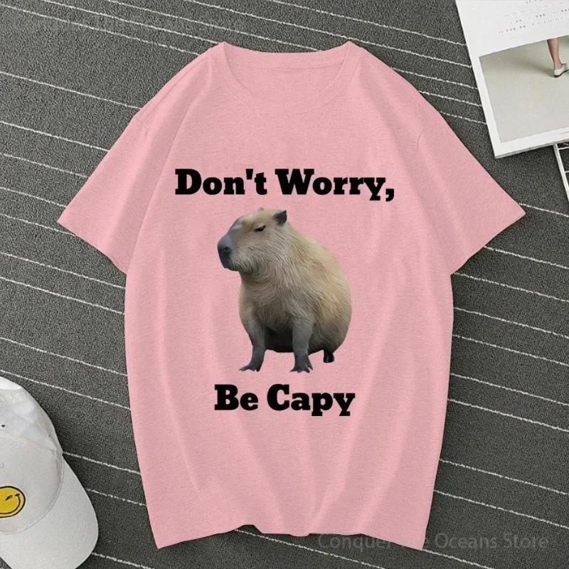 Don't Worry Be Capy Capybara Print Cotton Men‘s T-Shirt  And Women Tee Clothing Casual O-Neck Short Sleeve Streetwear T-Shirt