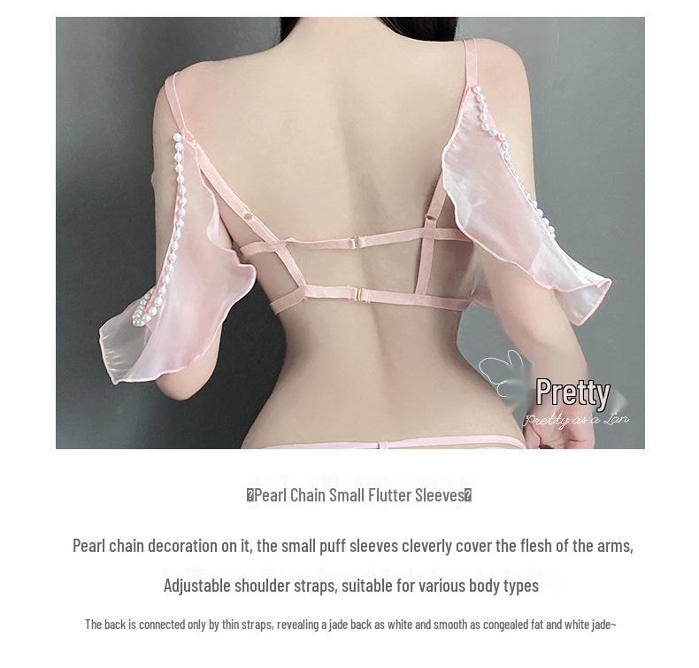 Ruo Lan Backless Pearl Sparkle Butterfly Lingerie Set 9224