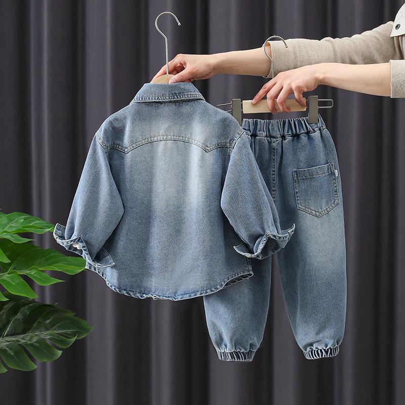 Boys' Denim Shirt & Jacket Set - Trendy Spring/Autumn Outfit for Toddlers - Stylish Internet Celebrity Two-Piece Ensemble