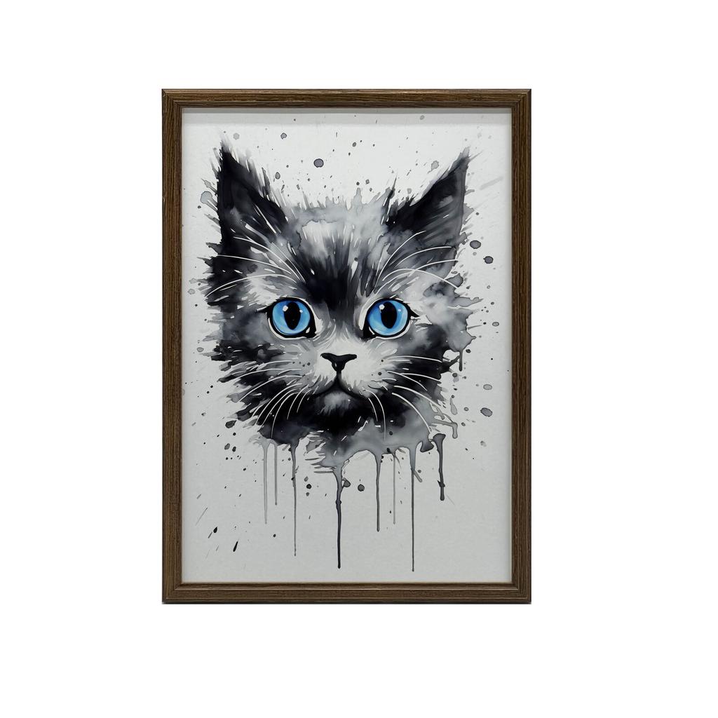 Kot W Akwareli Kot W Akwareli, 50X70 Cm, Rama Aluminiowa Złota, Papier Matowy 230 Gsm