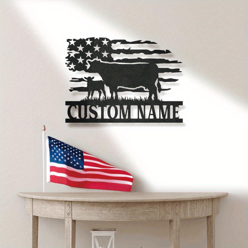 Metal Cow Wall Art US Flag Farmhouse Decor Barn Ranch Gift
