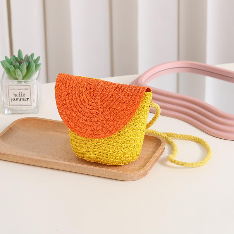 Cute Grass Woven Children's Handbag Handmade Rattan Little Girl Crossbody Fashi Cute Wallet Summer Beach Shoulder Bags